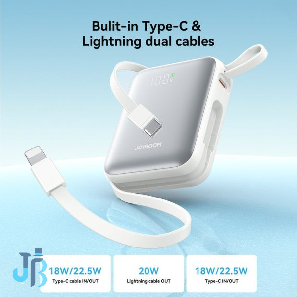 پاوربانک 10000 جویروم Joyroom JR-PBF27 توان 22.5 وات با کابل متصل جمع شونده